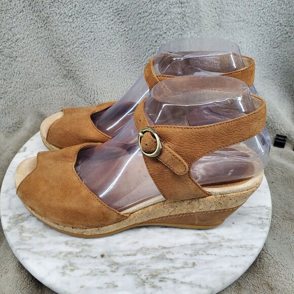 Dansko Shoes Womens EU 37 US 6.5-7 Brown Leather Charlotte Wedge Sandals - Picture 1 of 12